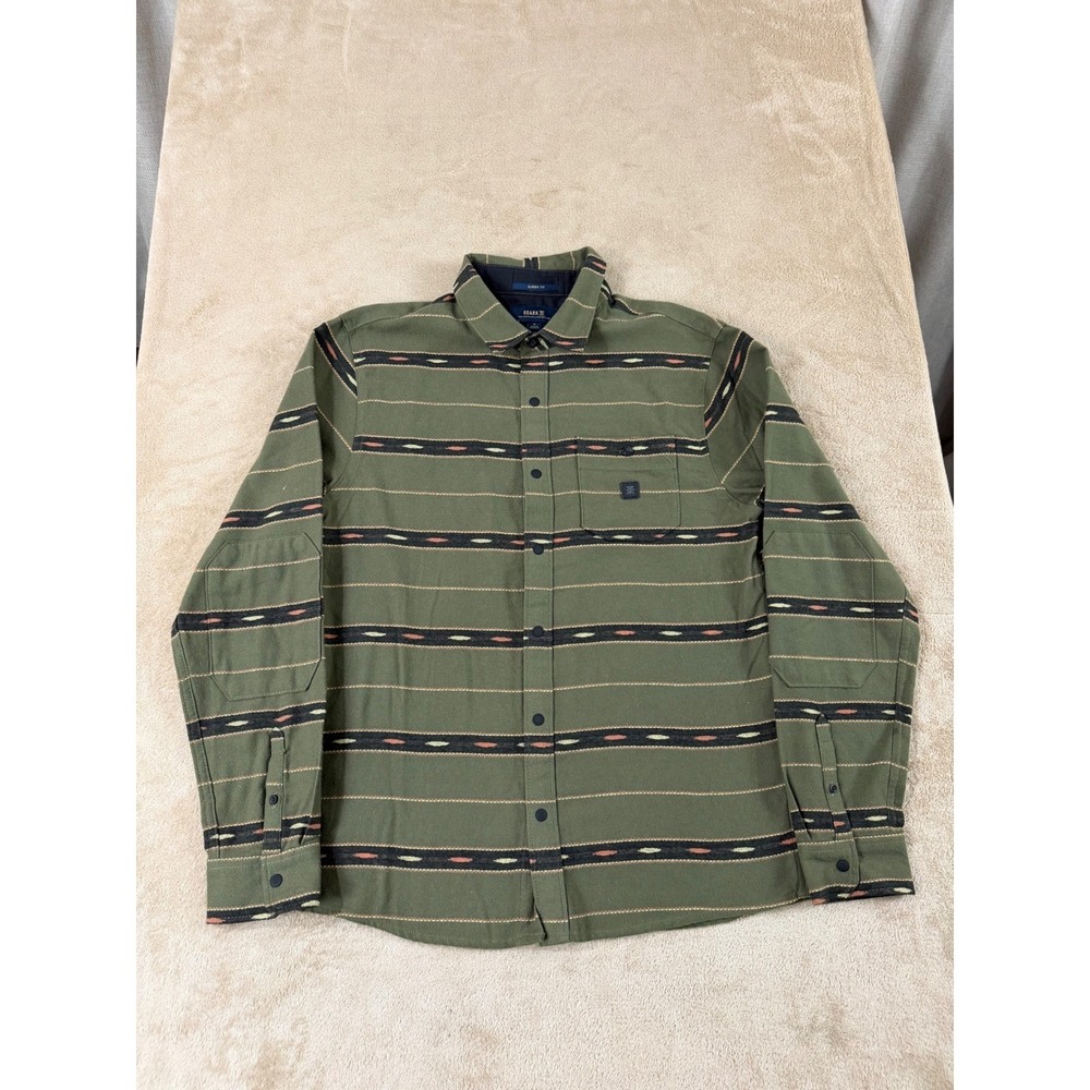 Roark Nordsman Light Flannel Shirt‎ Mens Small Green Striped Classic fit EUC